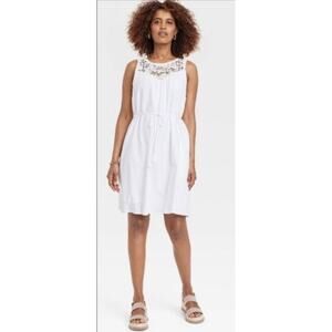 Knox Rose Fresh White Sleeveless Above-Knee Crochet Dress W Pockets XS NWT